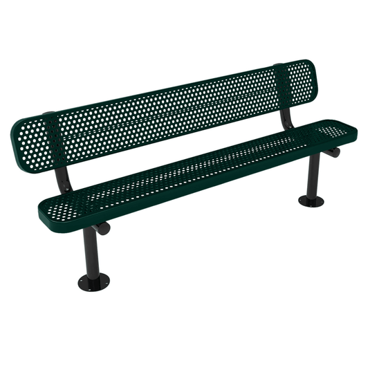 All-Climate Punched Steel Park Bench with Surface Mount Frame - Coated Outdoor Furniture