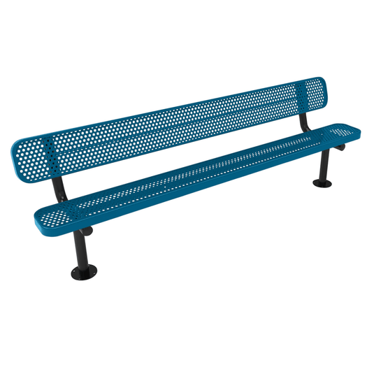 All-Climate Punched Steel Park Bench with Surface Mount Frame - Coated Outdoor Furniture