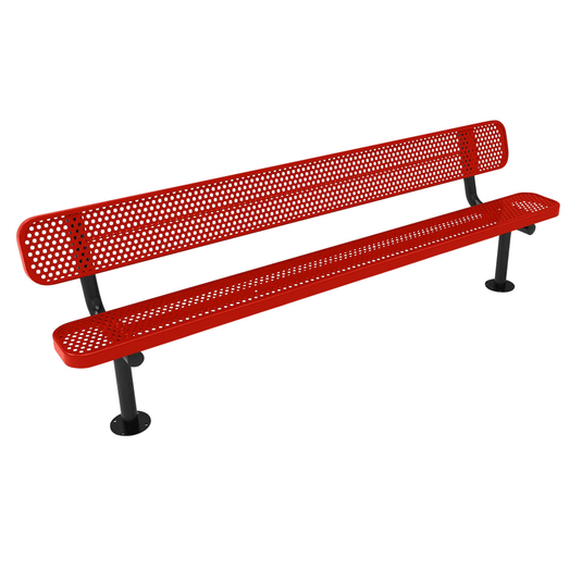 All-Climate Punched Steel Park Bench with Surface Mount Frame - Coated Outdoor Furniture