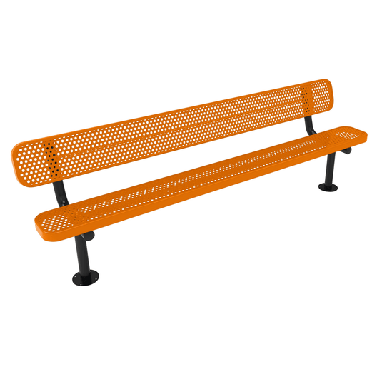 All-Climate Punched Steel Park Bench with Surface Mount Frame - Coated Outdoor Furniture