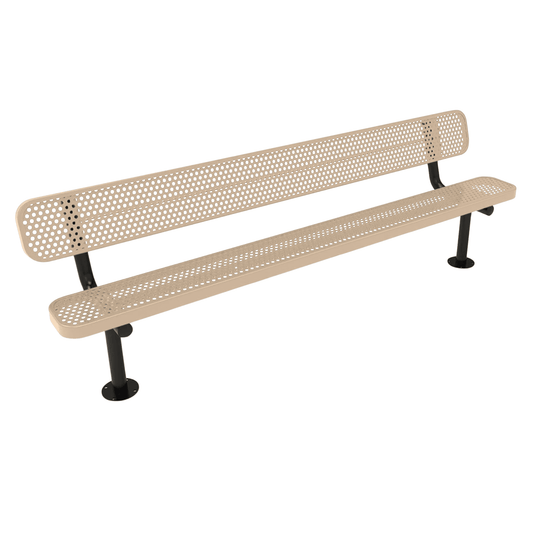 All-Climate Punched Steel Park Bench with Surface Mount Frame - Coated Outdoor Furniture