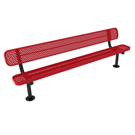 All-Climate Punched Steel Park Bench with Surface Mount Frame - Coated Outdoor Furniture