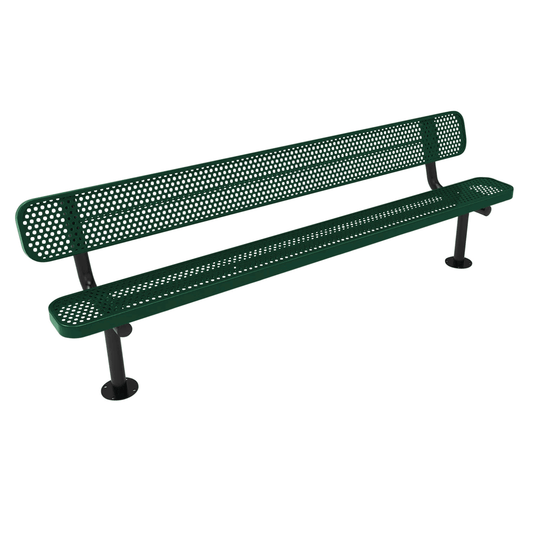 All-Climate Punched Steel Park Bench with Surface Mount Frame - Coated Outdoor Furniture