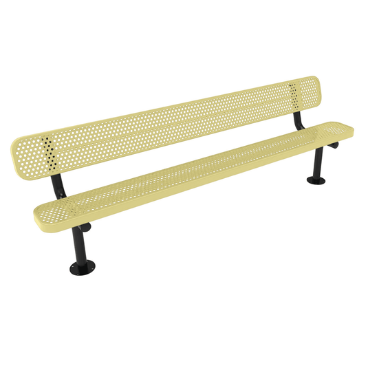 All-Climate Punched Steel Park Bench with Surface Mount Frame - Coated Outdoor Furniture