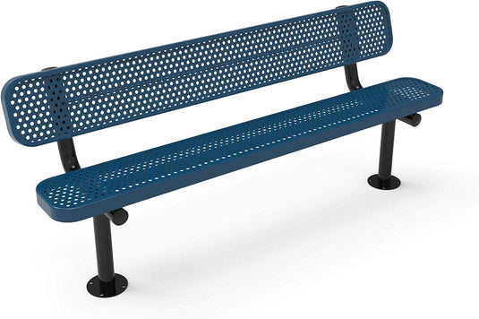 All-Climate Punched Steel Park Bench with Surface Mount Frame - Coated Outdoor Furniture