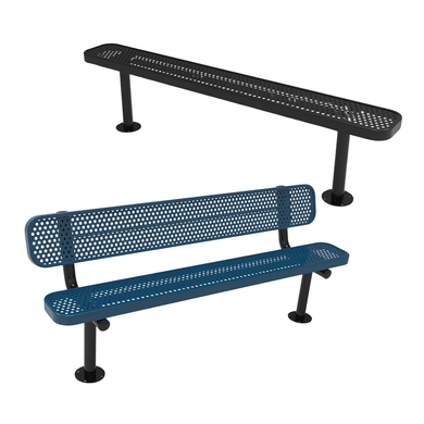 All-Climate Punched Steel Park Bench with Surface Mount Frame - Coated Outdoor Furniture