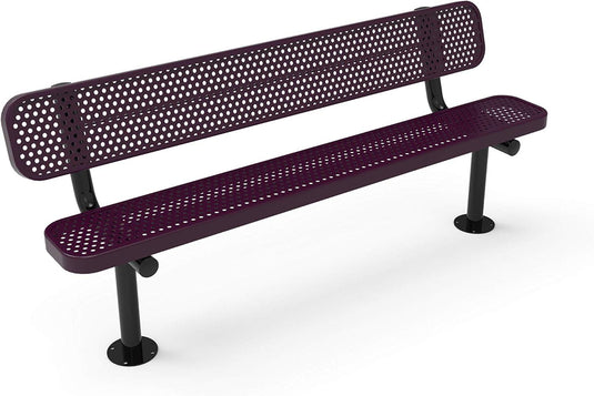 All-Climate Punched Steel Park Bench with Surface Mount Frame - Coated Outdoor Furniture