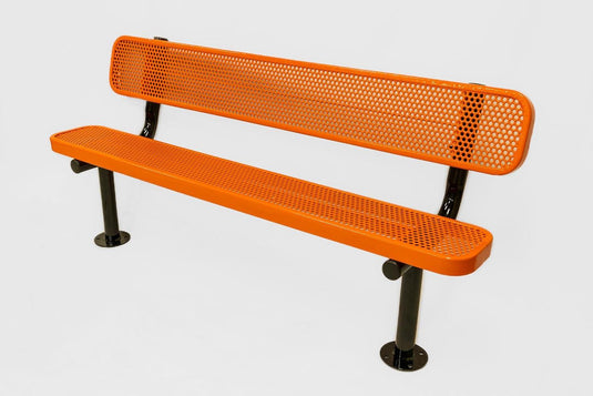 All-Climate Punched Steel Park Bench with Surface Mount Frame - Coated Outdoor Furniture