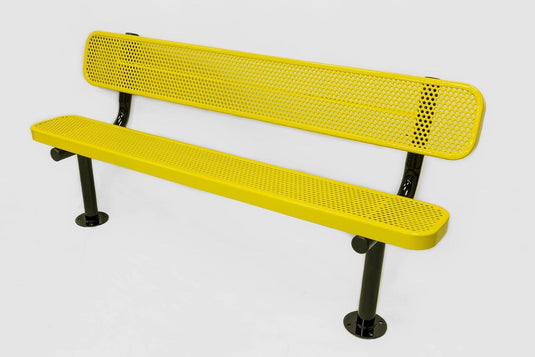 All-Climate Punched Steel Park Bench with Surface Mount Frame - Coated Outdoor Furniture