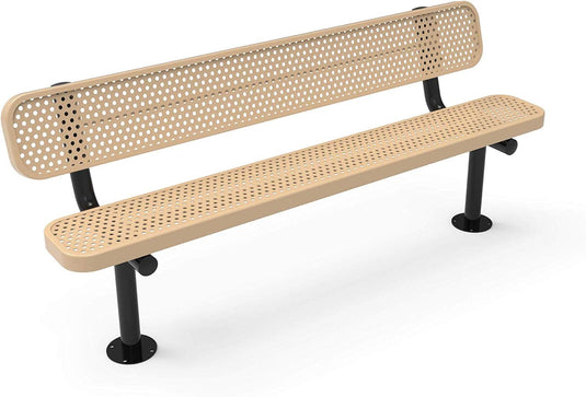 All-Climate Punched Steel Park Bench with Surface Mount Frame - Coated Outdoor Furniture