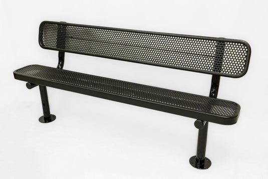 All-Climate Punched Steel Park Bench with Surface Mount Frame - Coated Outdoor Furniture