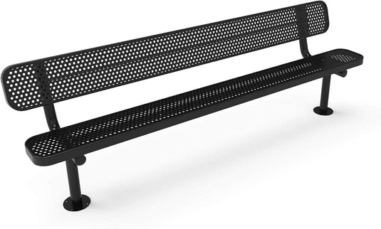 All-Climate Punched Steel Park Bench with Surface Mount Frame - Coated Outdoor Furniture