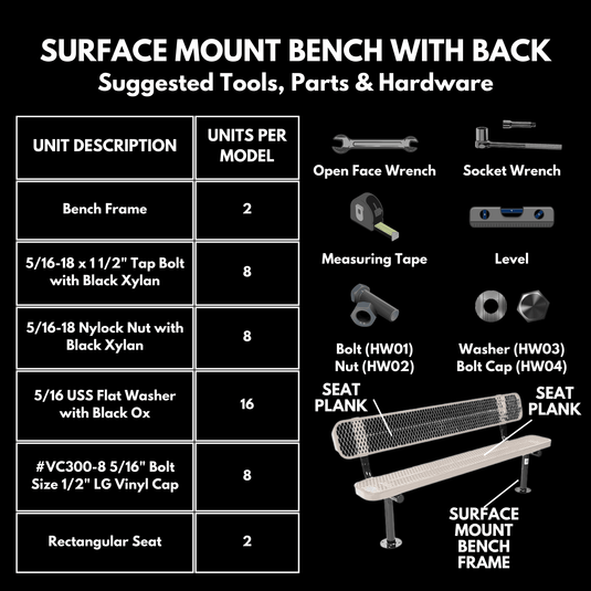 All-Climate Punched Steel Park Bench with Surface Mount Frame - Coated Outdoor Furniture