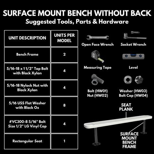 All-Climate Punched Steel Park Bench with Surface Mount Frame - Coated Outdoor Furniture