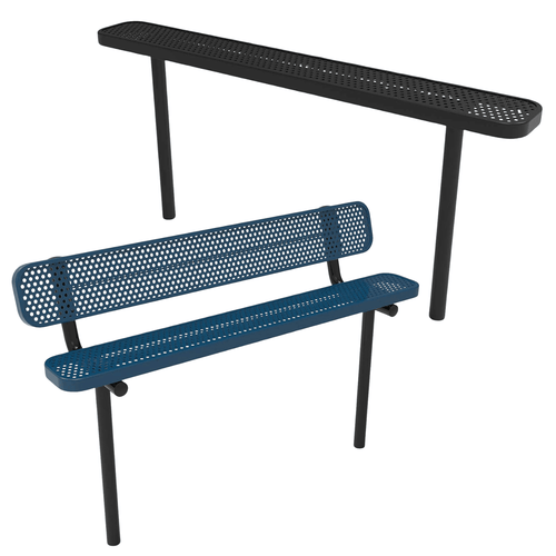 Durable Punched Steel Park Bench with Inground Mount Frame - Coated Outdoor Furniture