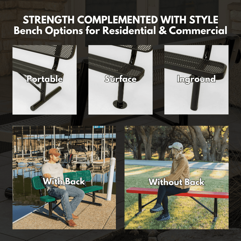 Load image into Gallery viewer, Durable Punched Steel Park Bench with Inground Mount Frame - Coated Outdoor Furniture
