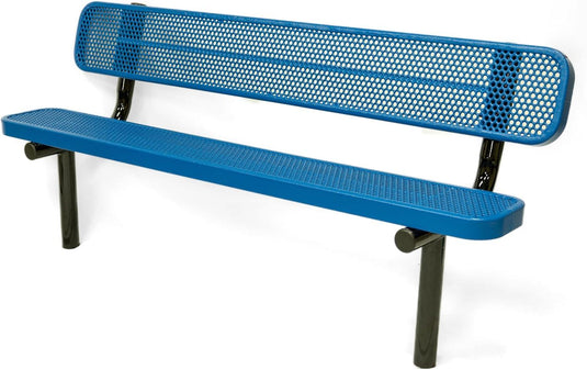 Durable Punched Steel Park Bench with Inground Mount Frame - Coated Outdoor Furniture