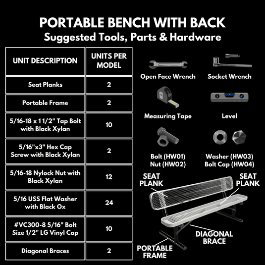 Expanded Metal Park Bench with Portable Frame - Coated Outdoor Furniture