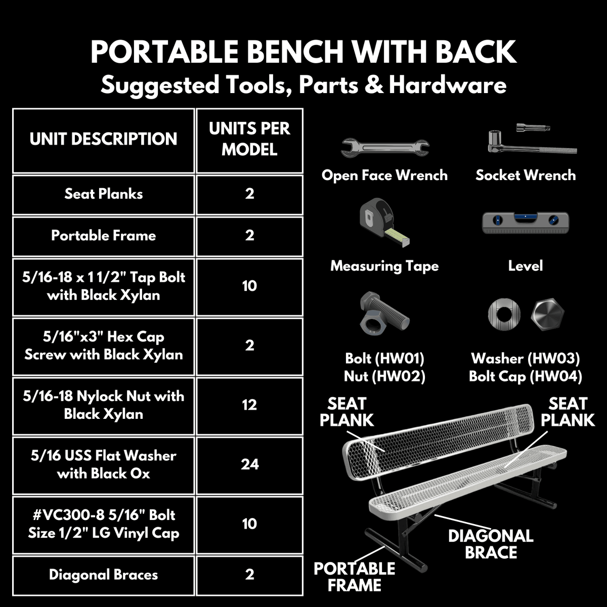 Expanded Metal Park Bench with Portable Frame - Coated Outdoor Furniture