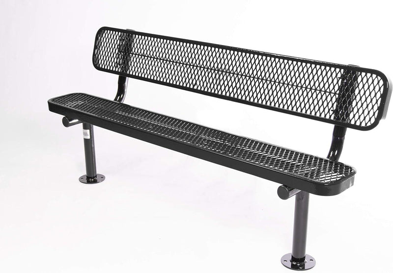 Load image into Gallery viewer, Expanded Metal Park Bench with Surface Mount Frame - Coated Outdoor Furniture
