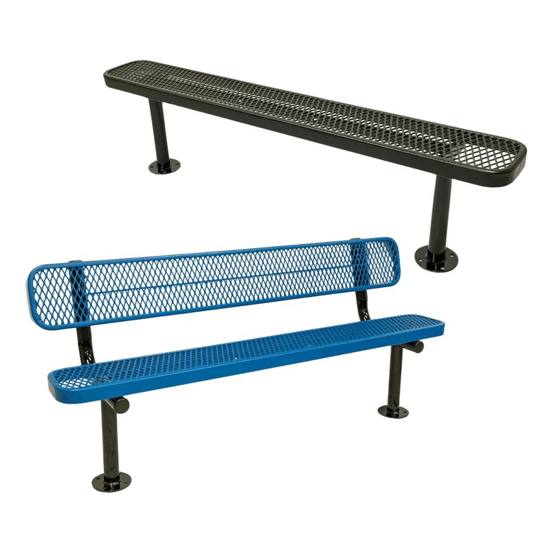 Load image into Gallery viewer, Expanded Metal Park Bench with Surface Mount Frame - Coated Outdoor Furniture
