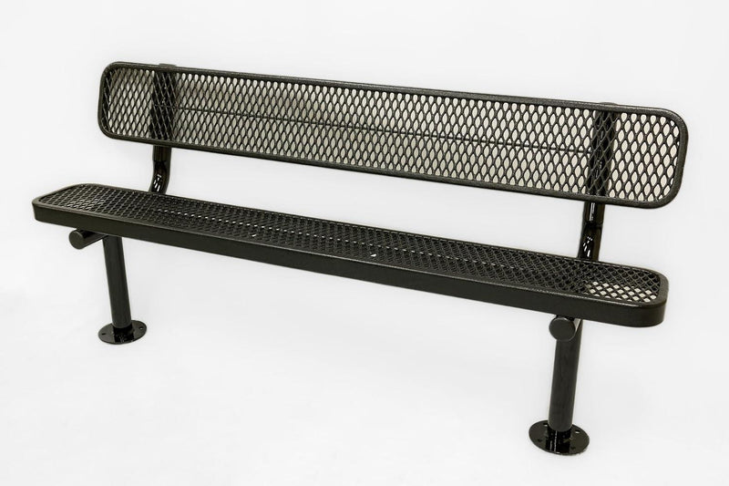 Load image into Gallery viewer, Expanded Metal Park Bench with Surface Mount Frame - Coated Outdoor Furniture
