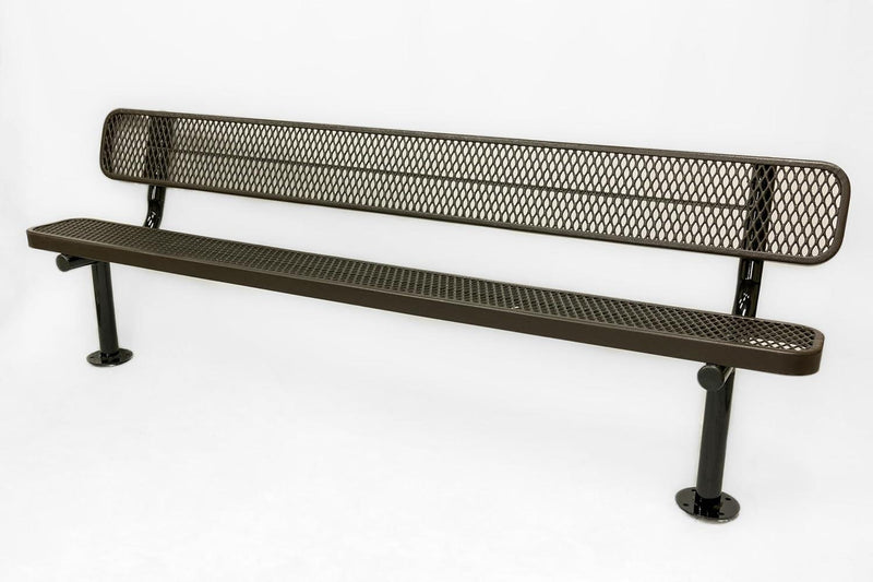 Load image into Gallery viewer, Expanded Metal Park Bench with Surface Mount Frame - Coated Outdoor Furniture
