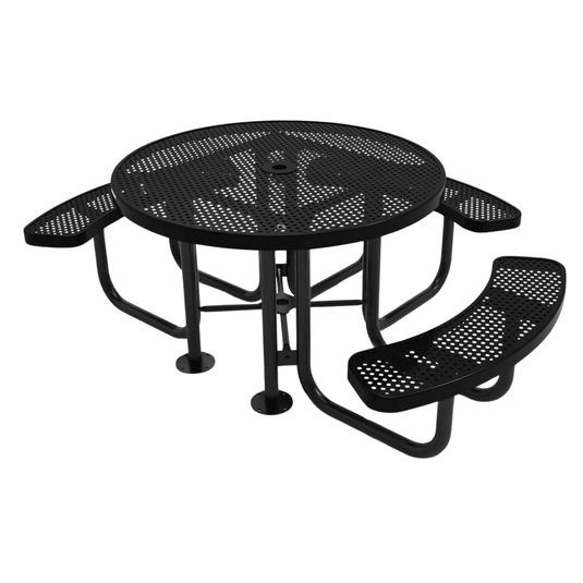 Heavy Duty 3-Seat Round Metal Outdoor Picnic Tables - Coated Outdoor Furniture