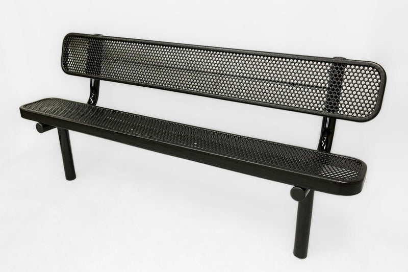 Load image into Gallery viewer, Punched Steel Park Bench with Inground Mount Frame - Coated Outdoor Furniture
