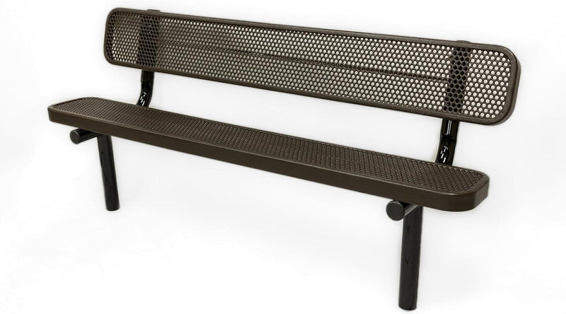 Load image into Gallery viewer, Punched Steel Park Bench with Inground Mount Frame - Coated Outdoor Furniture

