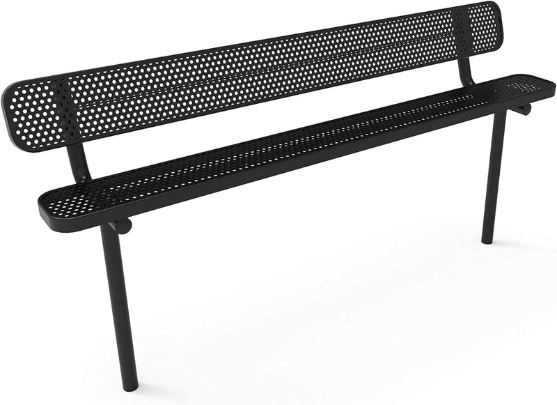 Load image into Gallery viewer, Punched Steel Park Bench with Inground Mount Frame - Coated Outdoor Furniture
