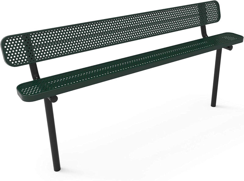 Load image into Gallery viewer, Punched Steel Park Bench with Inground Mount Frame - Coated Outdoor Furniture
