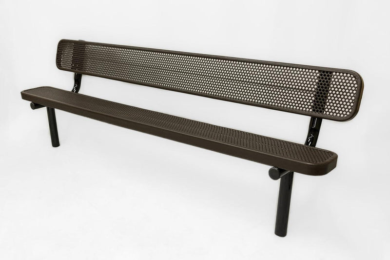 Load image into Gallery viewer, Punched Steel Park Bench with Inground Mount Frame - Coated Outdoor Furniture
