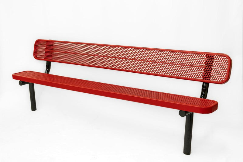 Load image into Gallery viewer, Punched Steel Park Bench with Inground Mount Frame - Coated Outdoor Furniture
