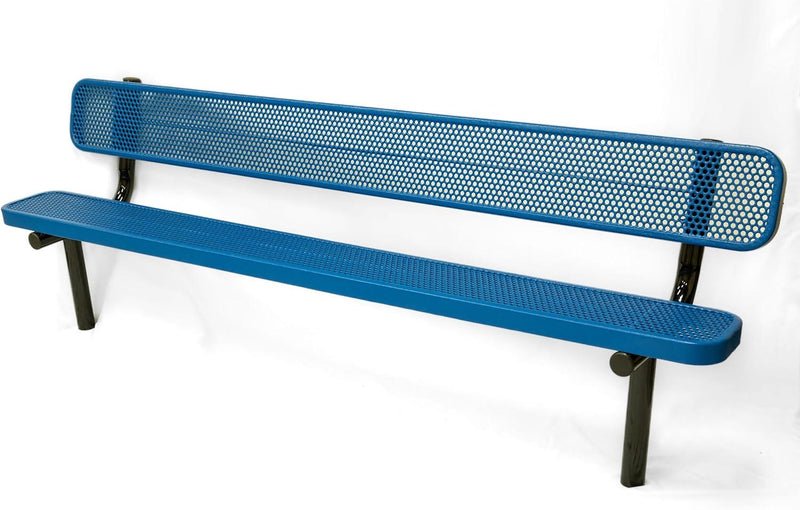 Load image into Gallery viewer, Punched Steel Park Bench with Inground Mount Frame - Coated Outdoor Furniture
