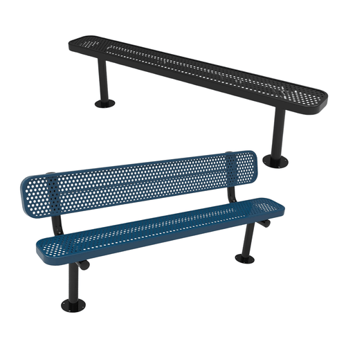 Punched Steel Park Bench with Surface Mount Frame - Coated Outdoor Furniture