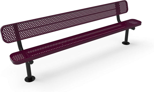 Punched Steel Park Bench with Surface Mount Frame - Coated Outdoor Furniture