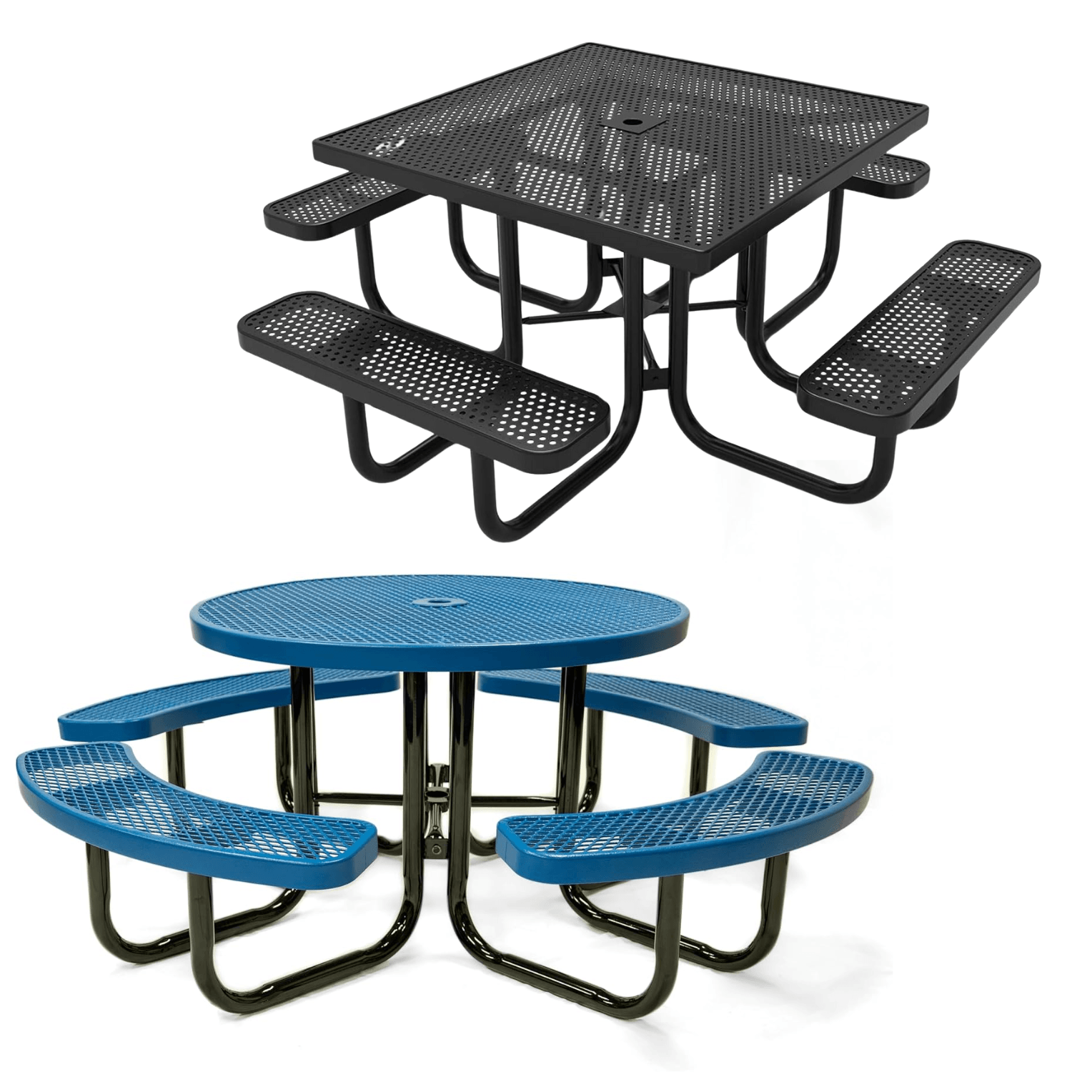 Classic Square & Round Picnic Tables with 4 Benches – Coated Outdoor ...