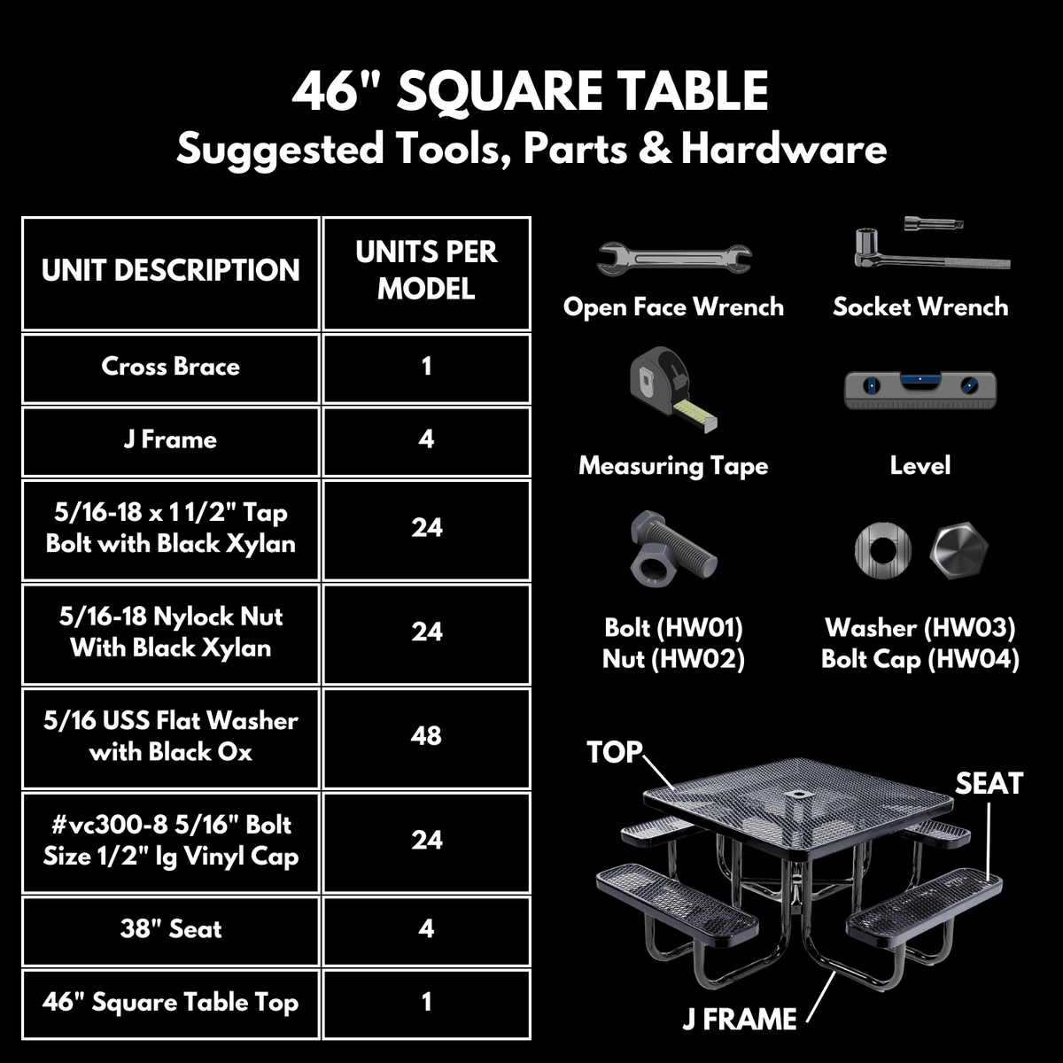 Traditional Square & Round Outdoor Picnic Tables - Coated Outdoor Furniture